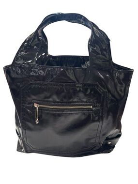 NWT MAXX Nee York - Black Patent Tote Bag with Front Zip Pocket